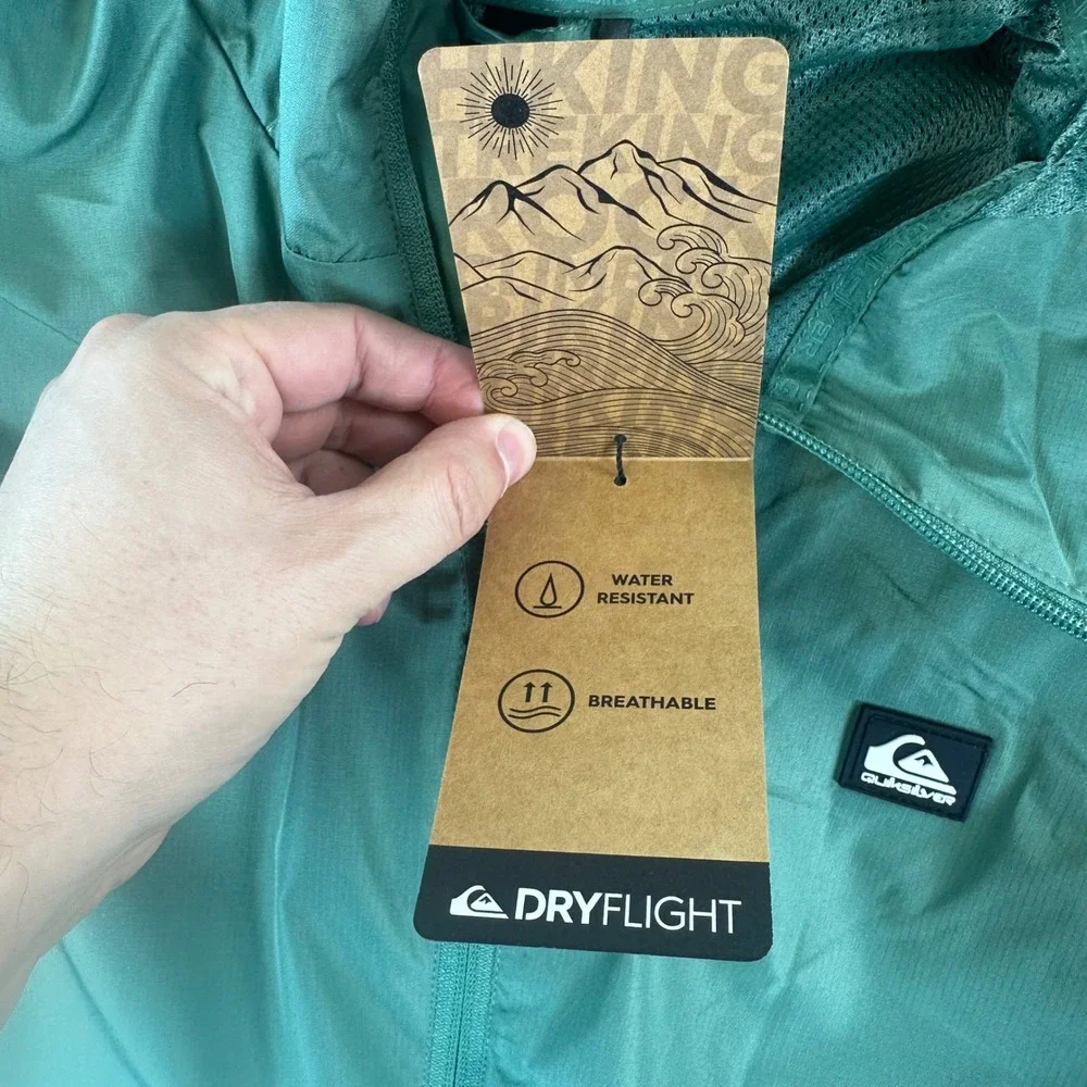 Quiksilver Windbreaker Men Medium Hedge Green DryFlight Hooded Jacket NWT